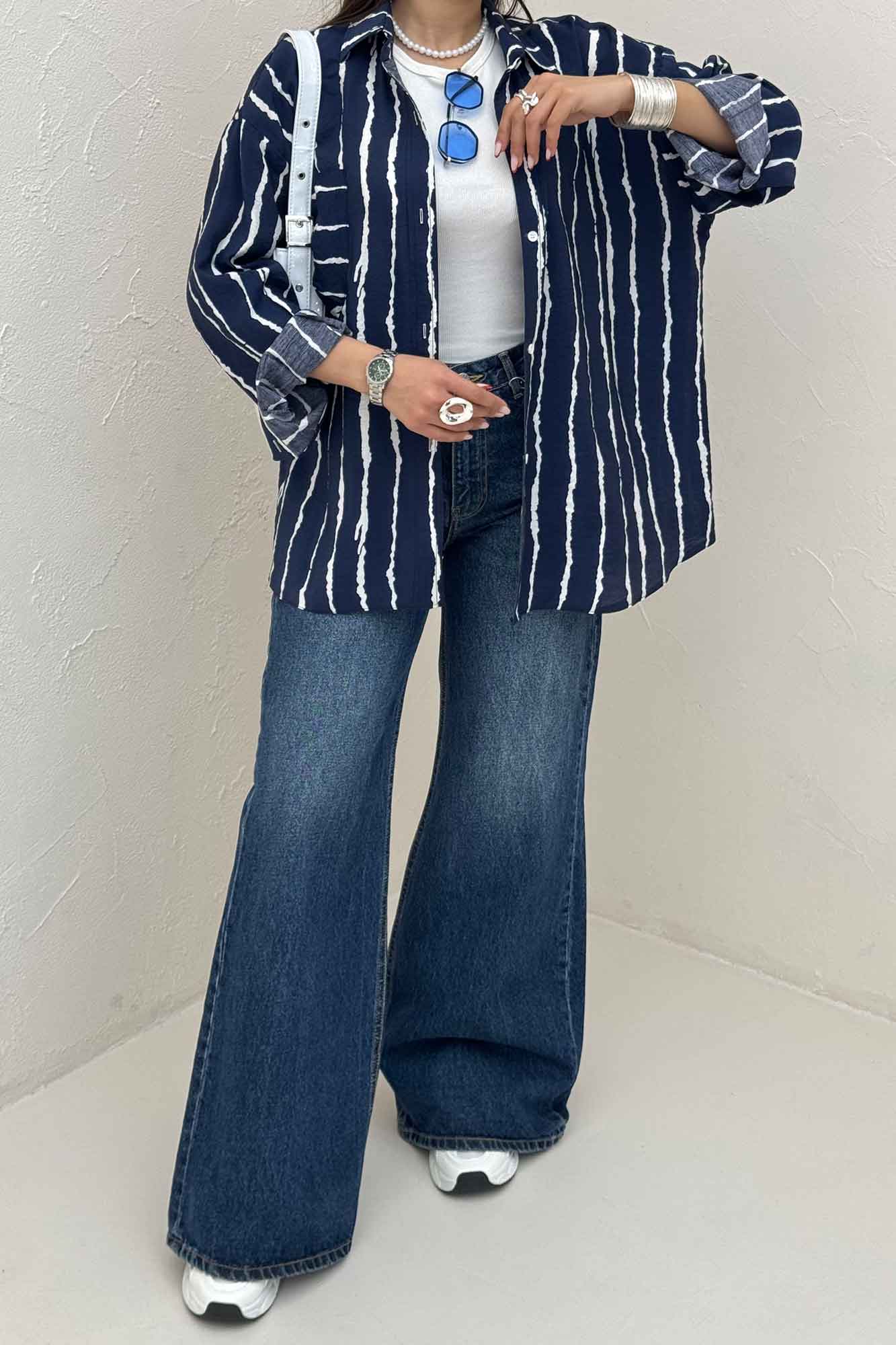 شومیز مانتویی ترک پشت دکمه PERRY