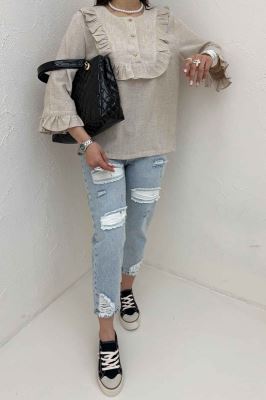 بلوز شانتون زارا یقه چین سه دکمه 