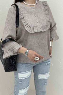 بلوز شانتون زارا یقه چین سه دکمه 