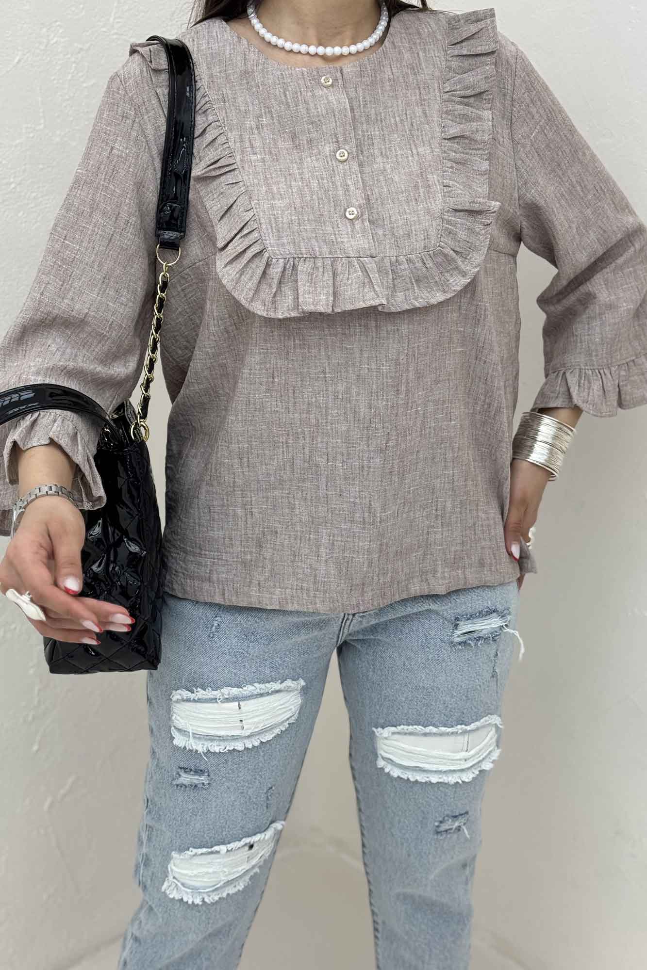 بلوز شانتون زارا یقه چین سه دکمه 