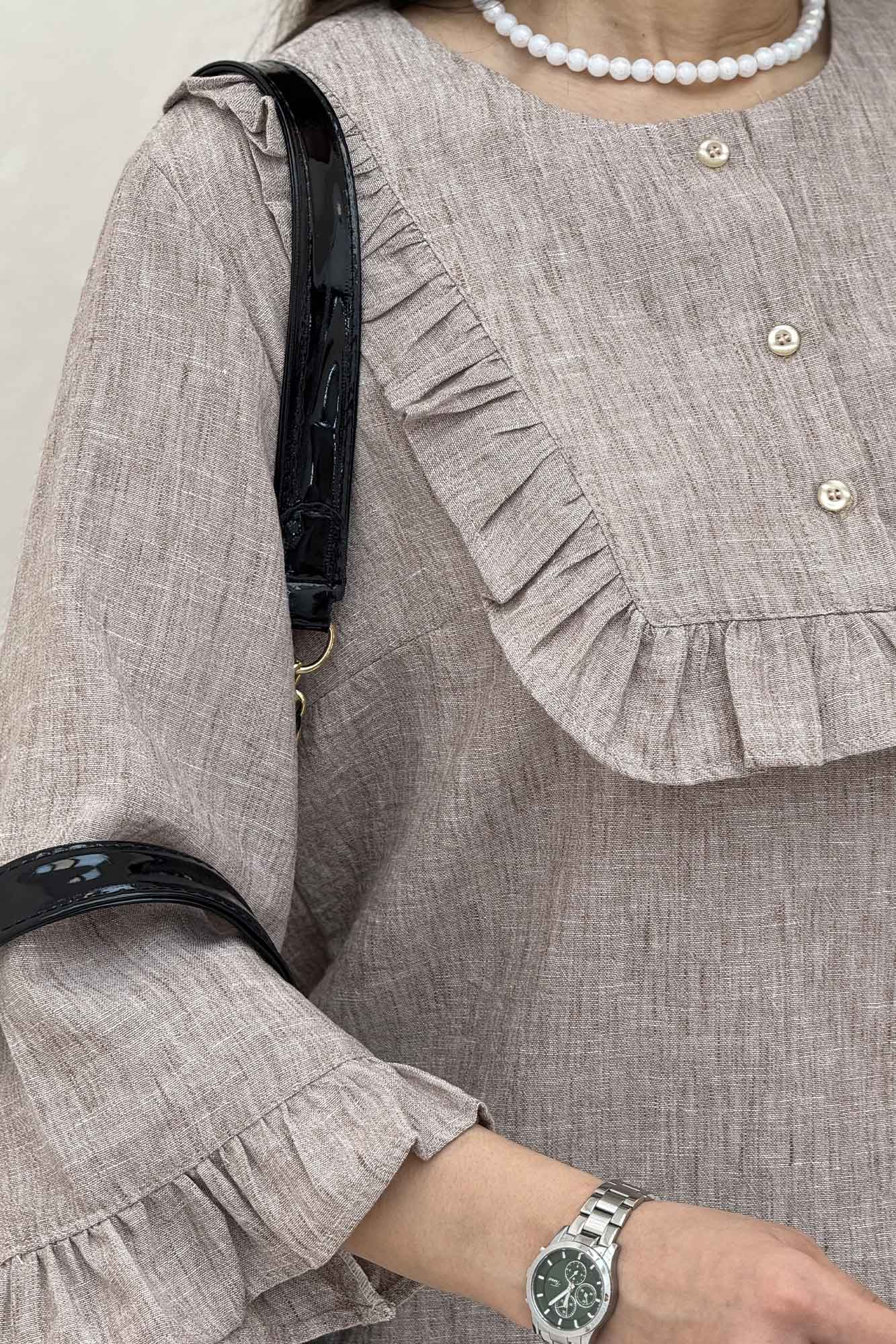 بلوز شانتون زارا یقه چین سه دکمه 