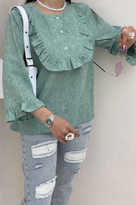 بلوز شانتون زارا یقه چین سه دکمه 