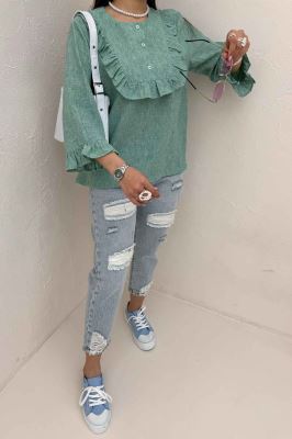 بلوز شانتون زارا یقه چین سه دکمه 