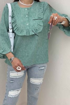 بلوز شانتون زارا یقه چین سه دکمه 