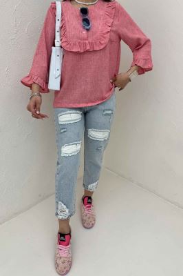 بلوز شانتون زارا یقه چین سه دکمه 