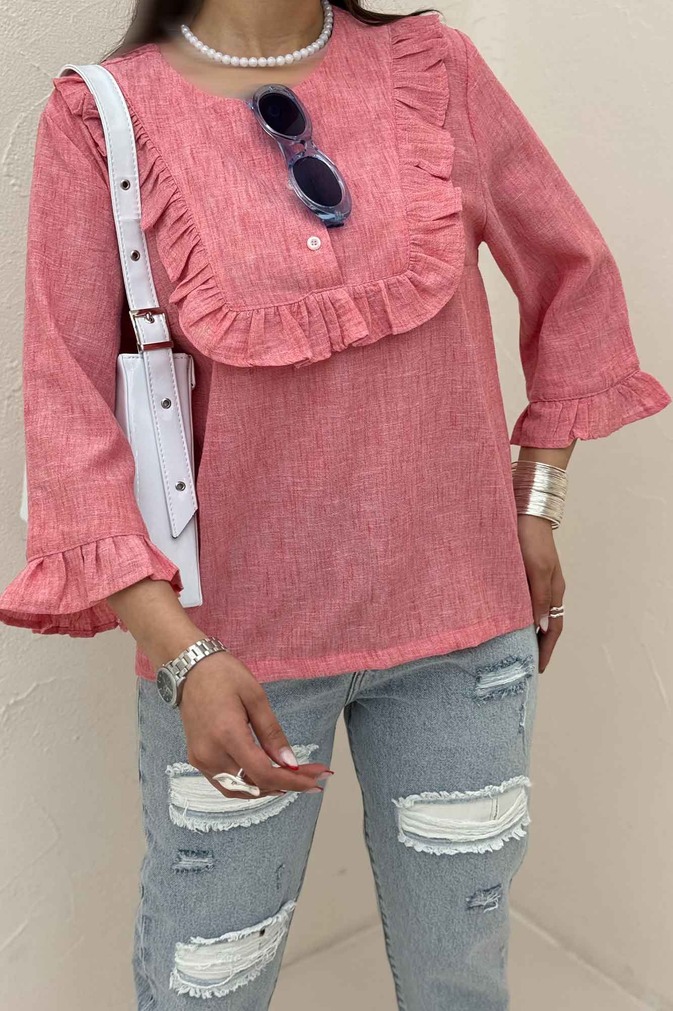 بلوز شانتون زارا یقه چین سه دکمه 