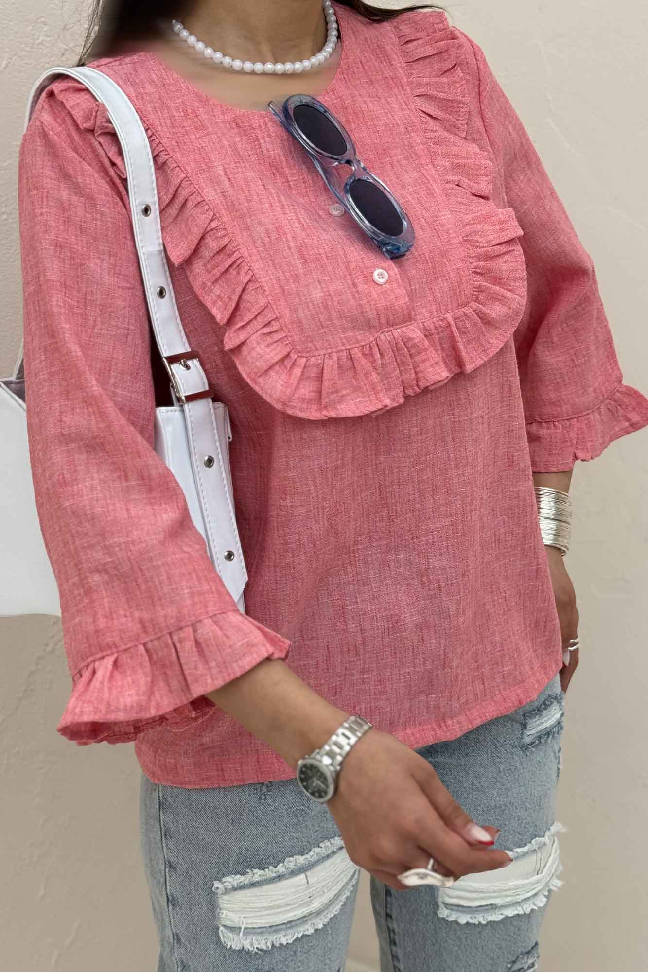 بلوز شانتون زارا یقه چین سه دکمه 