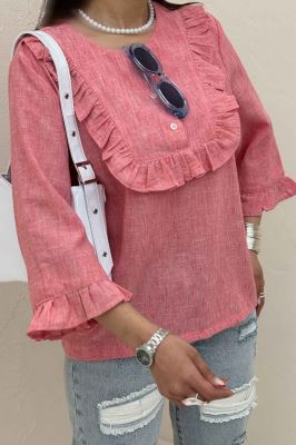 بلوز شانتون زارا یقه چین سه دکمه 