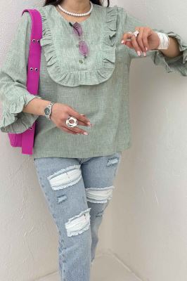 بلوز شانتون زارا یقه چین سه دکمه 