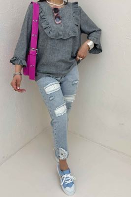 بلوز شانتون زارا یقه چین سه دکمه 