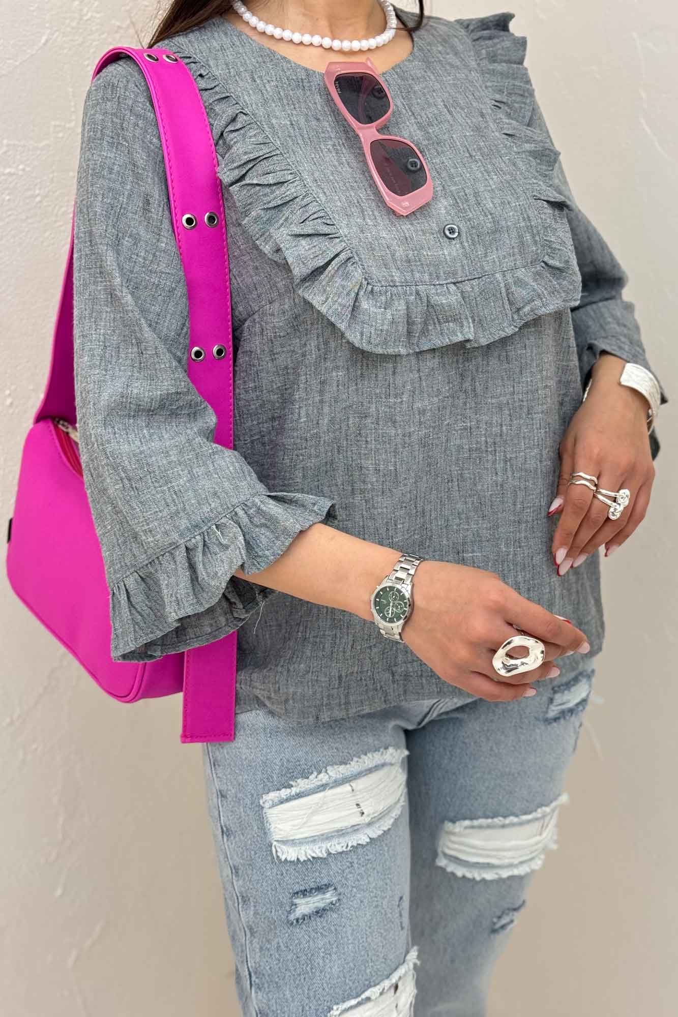 بلوز شانتون زارا یقه چین سه دکمه 