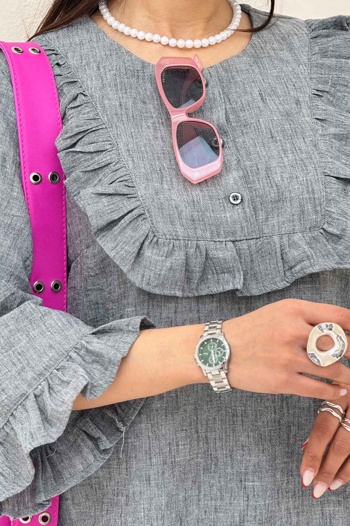 بلوز شانتون زارا یقه چین سه دکمه 