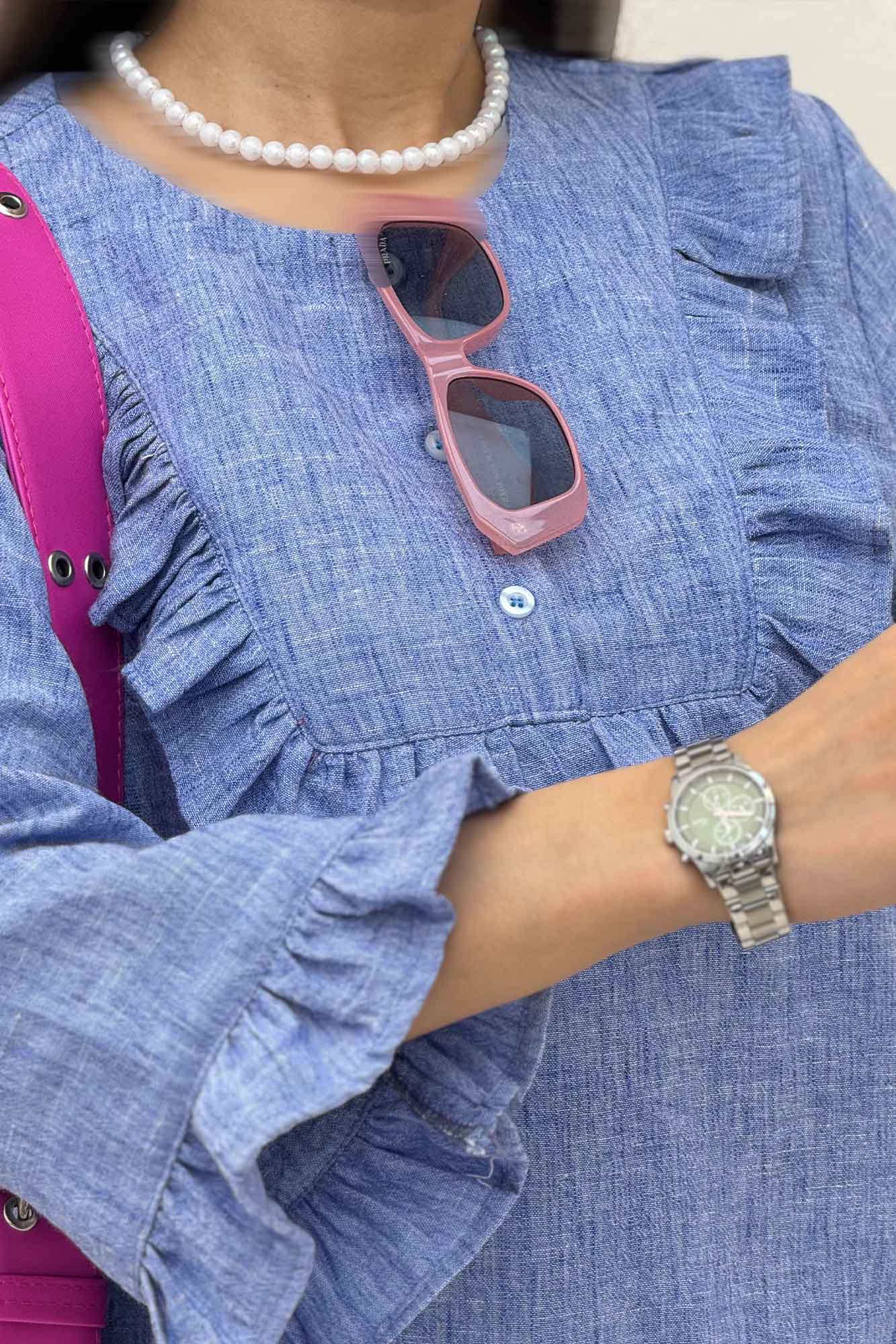 بلوز شانتون زارا یقه چین سه دکمه 