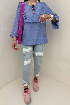 بلوز شانتون زارا یقه چین سه دکمه 