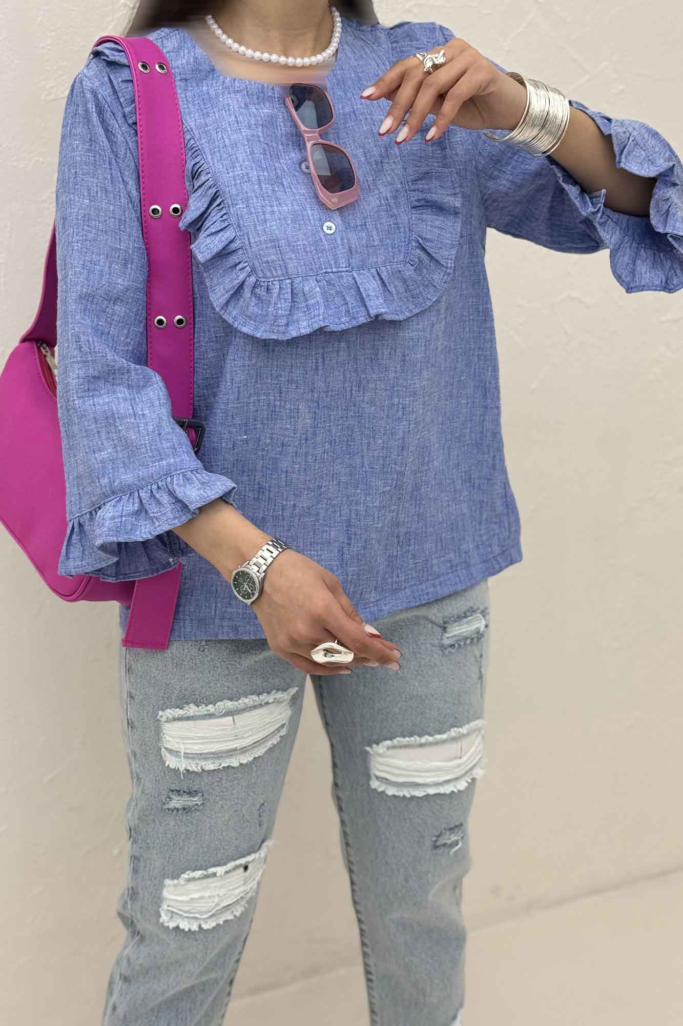 بلوز شانتون زارا یقه چین سه دکمه 