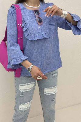 بلوز شانتون زارا یقه چین سه دکمه 