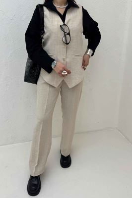 ست ژیله و شلوار شانتون راه راه نبات