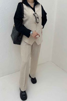 ست ژیله و شلوار شانتون راه راه نبات