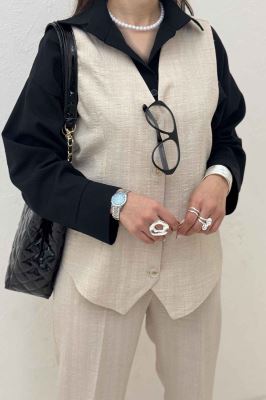 ست ژیله و شلوار شانتون راه راه نبات