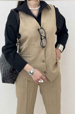 ست ژیله و شلوار شانتون راه راه نبات