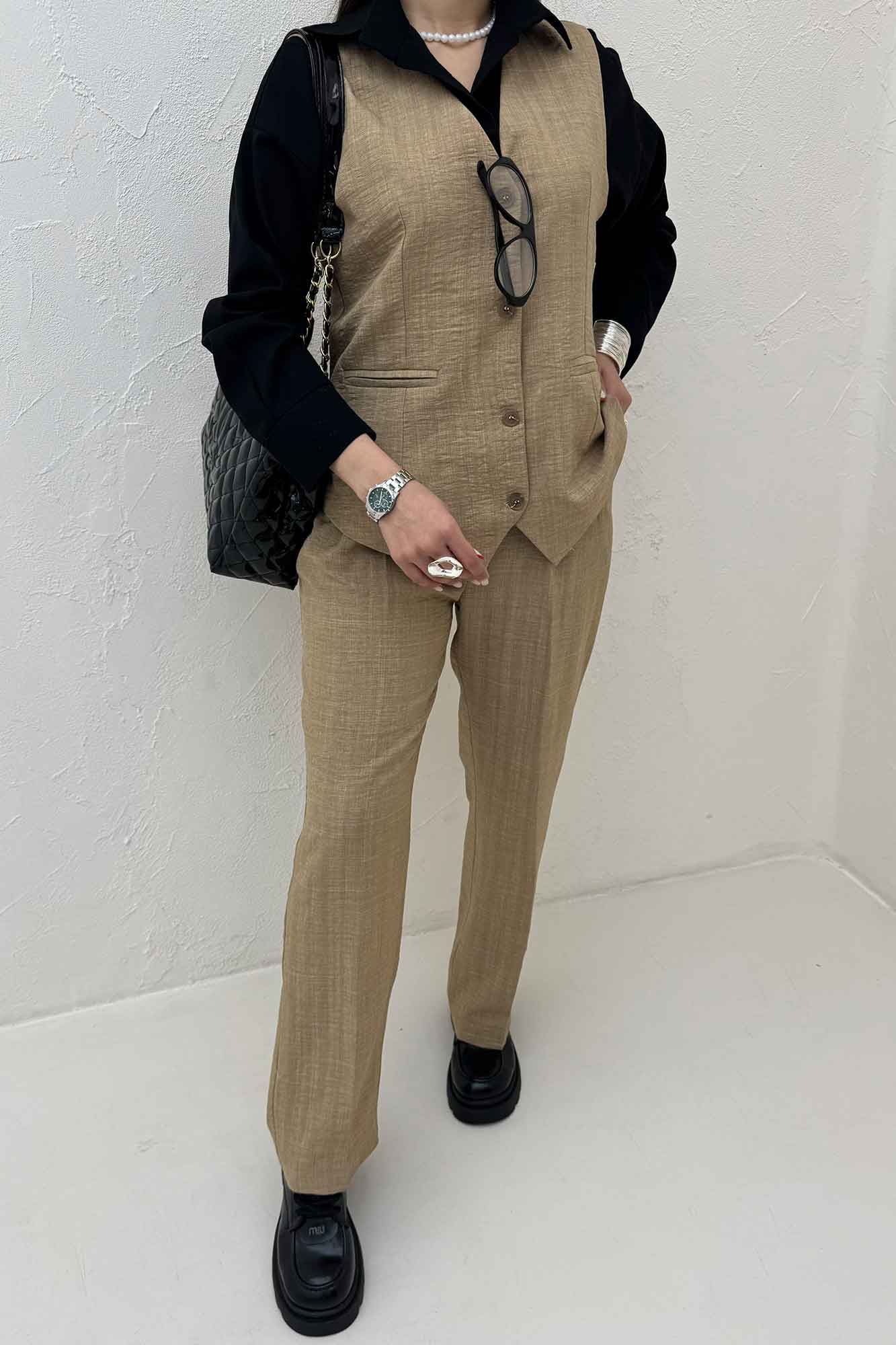 ست ژیله و شلوار شانتون راه راه نبات