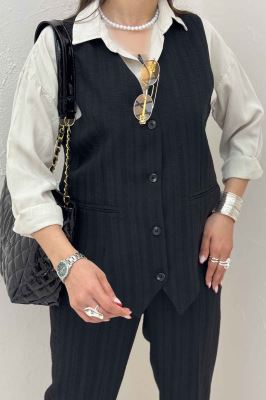 ست ژیله و شلوار شانتون راه راه نبات