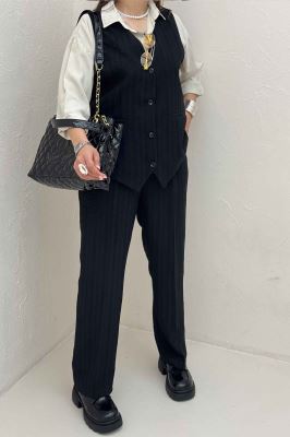 ست ژیله و شلوار شانتون راه راه نبات