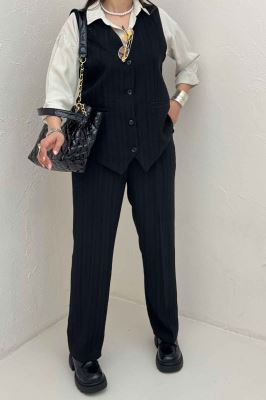 ست ژیله و شلوار شانتون راه راه نبات