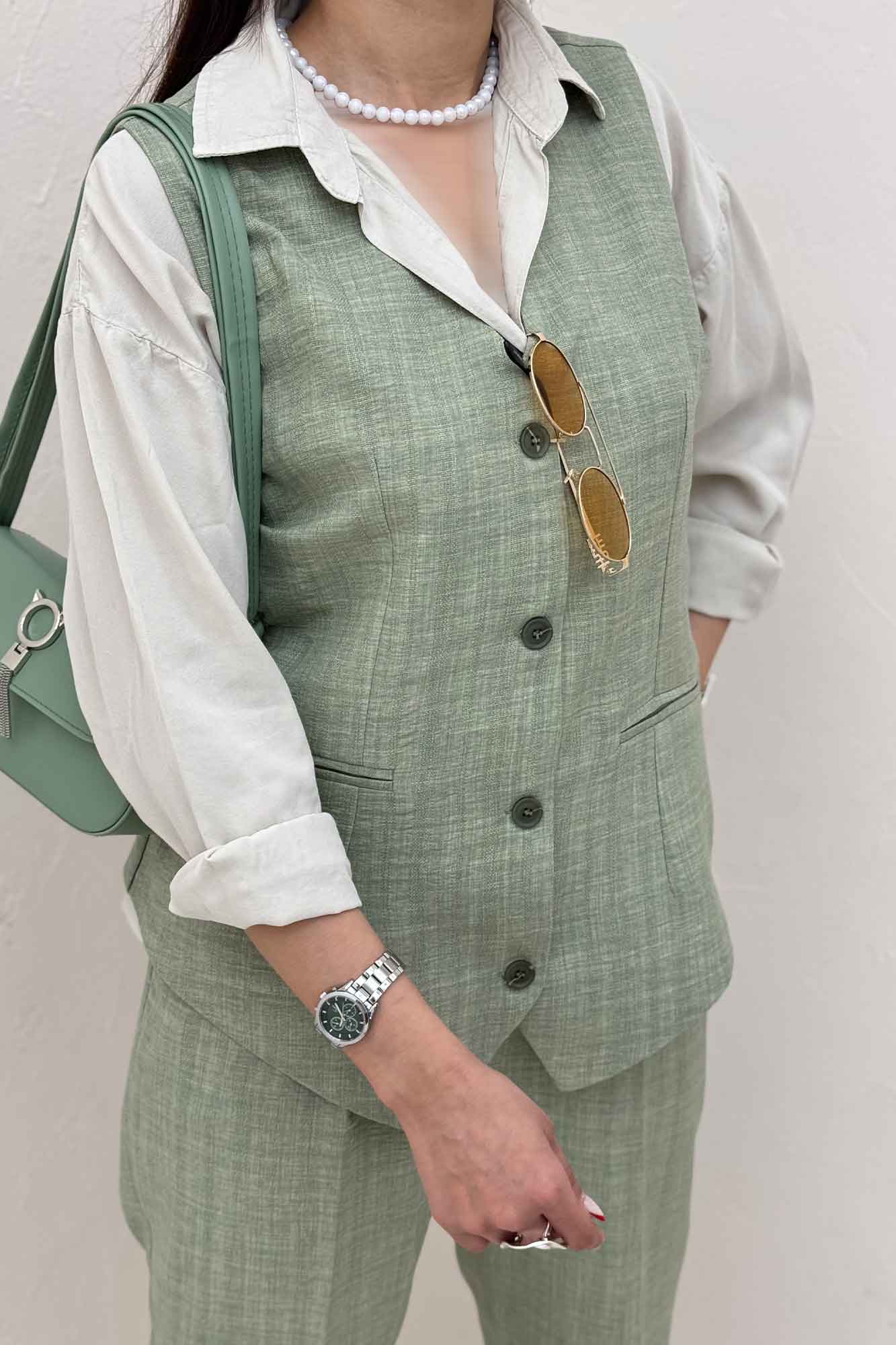 ست ژیله و شلوار شانتون راه راه نبات