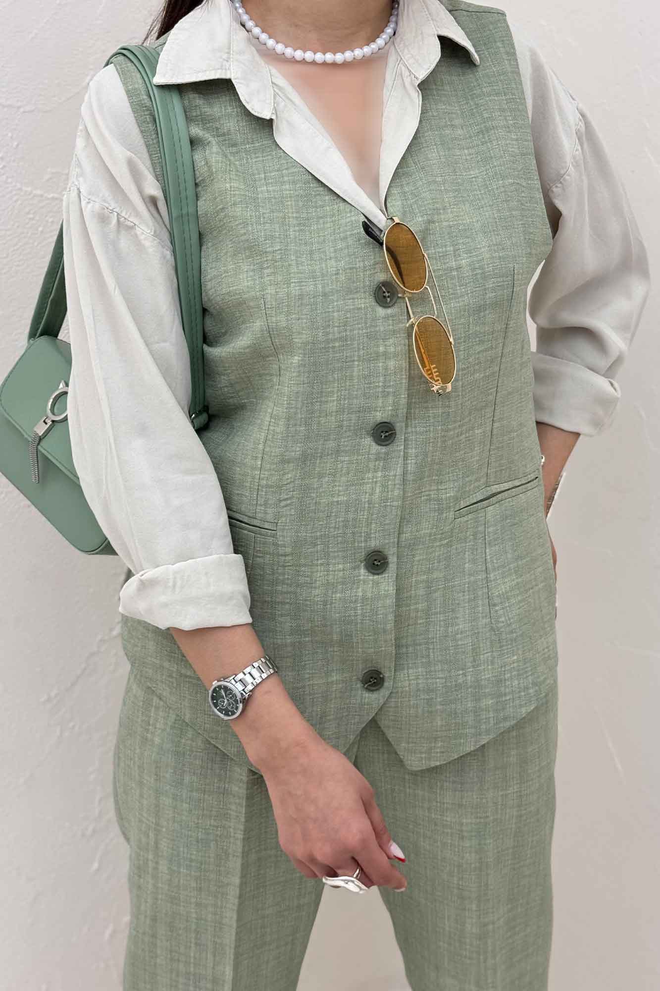 ست ژیله و شلوار شانتون راه راه نبات