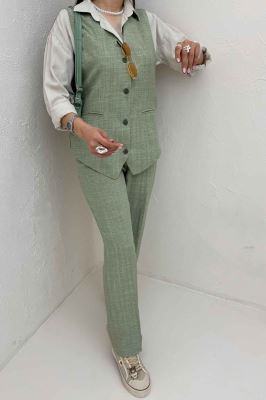 ست ژیله و شلوار شانتون راه راه نبات