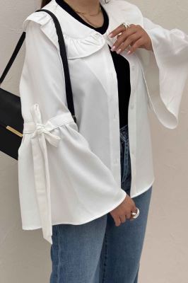 شومیز مازراتی یقه چین آستین بنددار