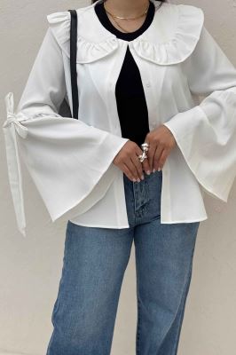 شومیز مازراتی یقه چین آستین بنددار