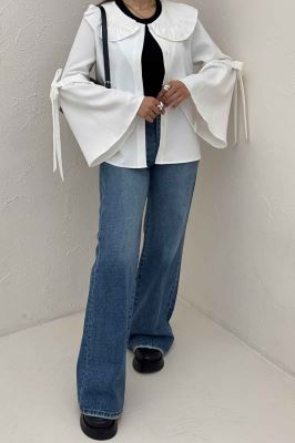 شومیز مازراتی یقه چین آستین بنددار