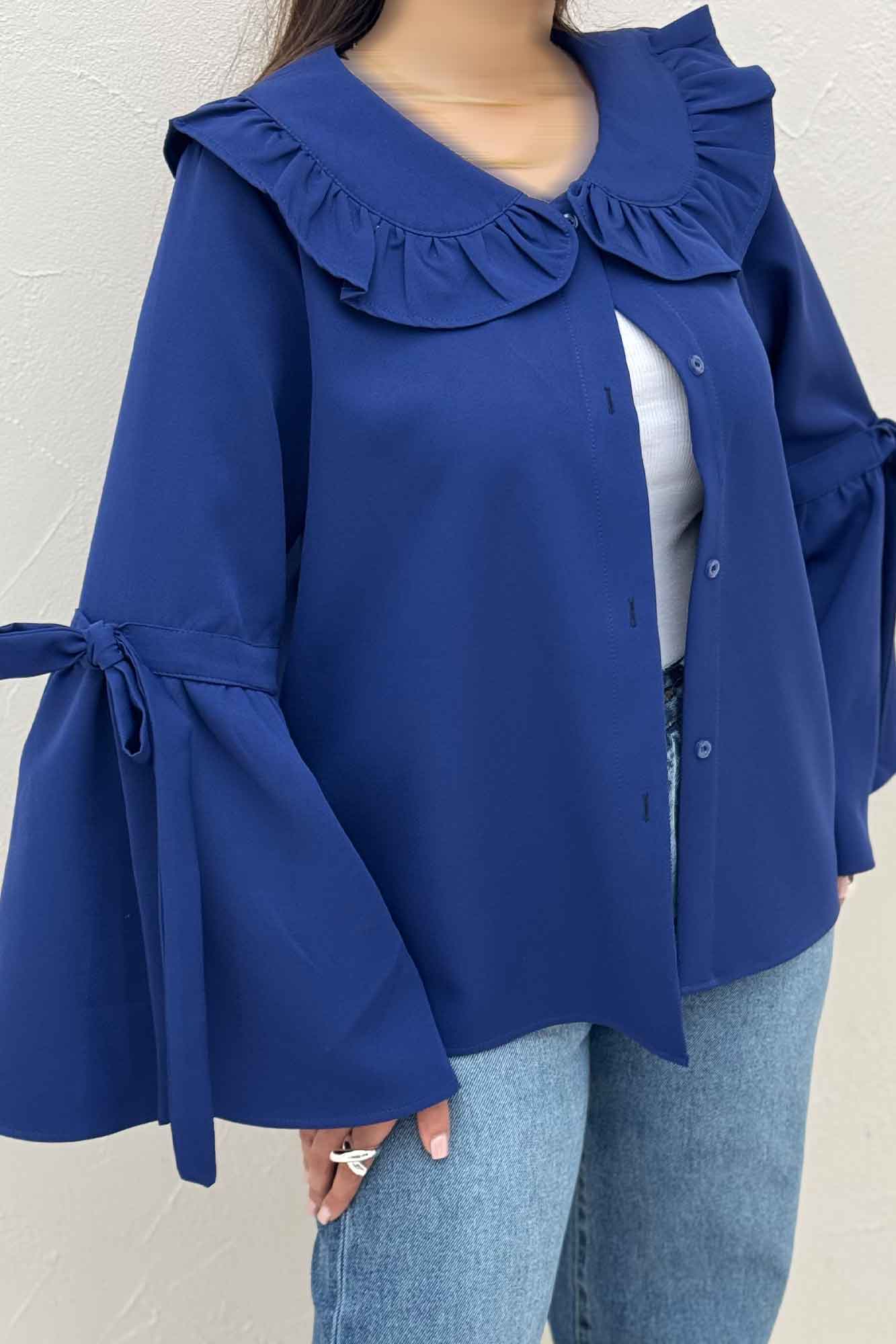 شومیز مازراتی یقه چین آستین بنددار