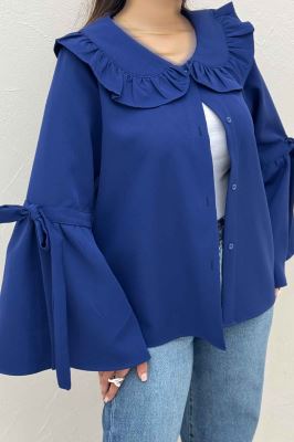 شومیز مازراتی یقه چین آستین بنددار