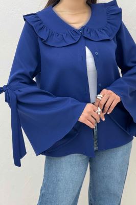 شومیز مازراتی یقه چین آستین بنددار