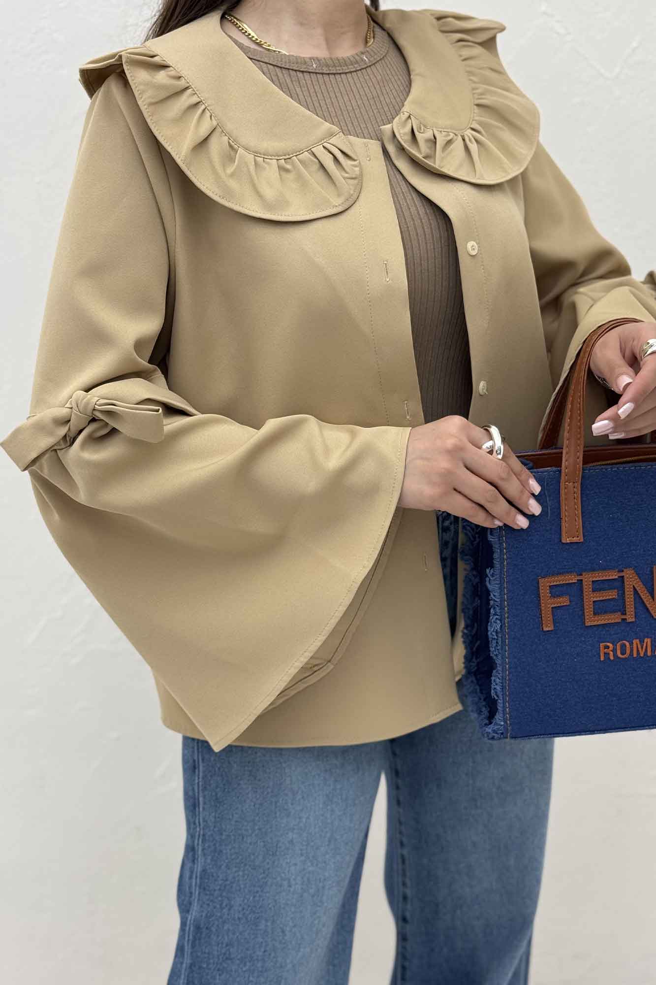 شومیز مازراتی یقه چین آستین بنددار