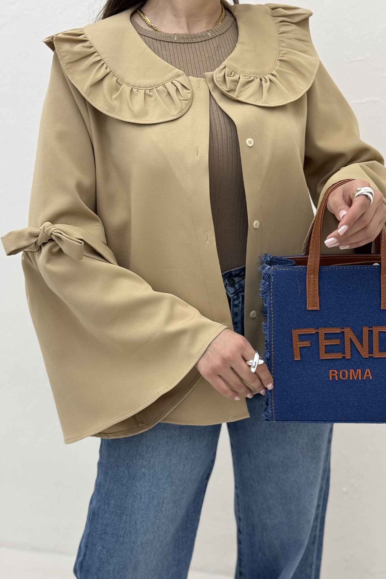 شومیز مازراتی یقه چین آستین بنددار