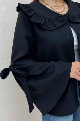 شومیز مازراتی یقه چین آستین بنددار