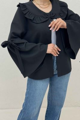 شومیز مازراتی یقه چین آستین بنددار