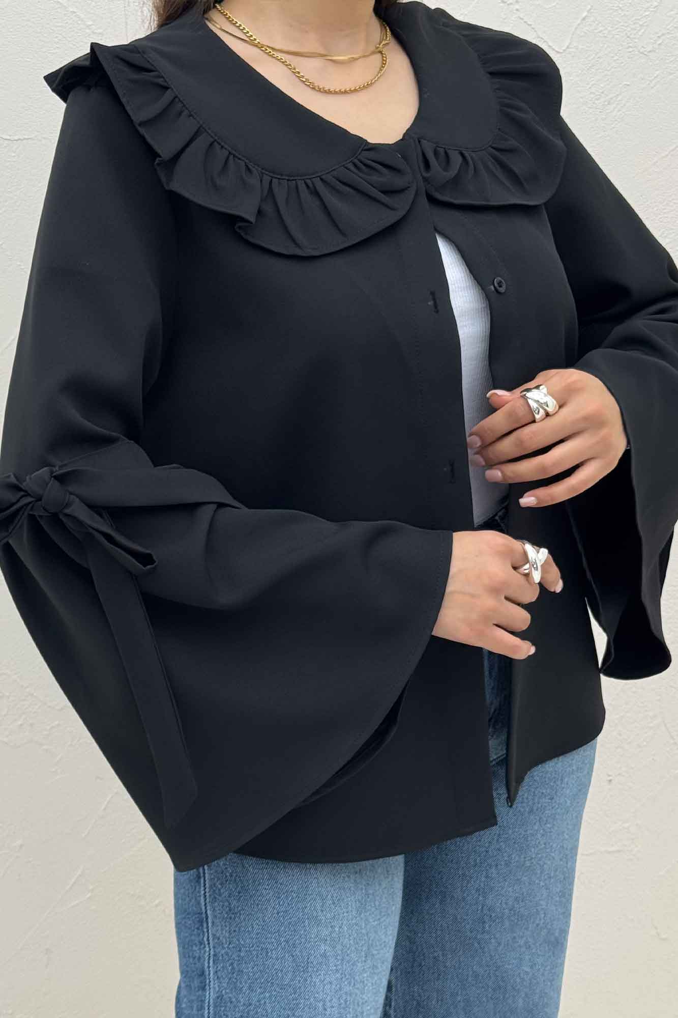 شومیز مازراتی یقه چین آستین بنددار