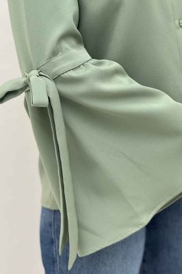 شومیز مازراتی یقه چین آستین بنددار