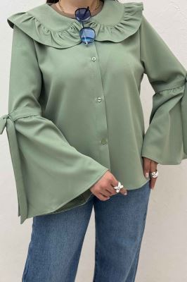 شومیز مازراتی یقه چین آستین بنددار