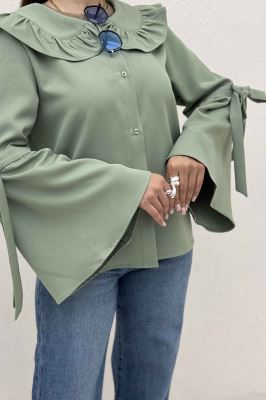 شومیز مازراتی یقه چین آستین بنددار