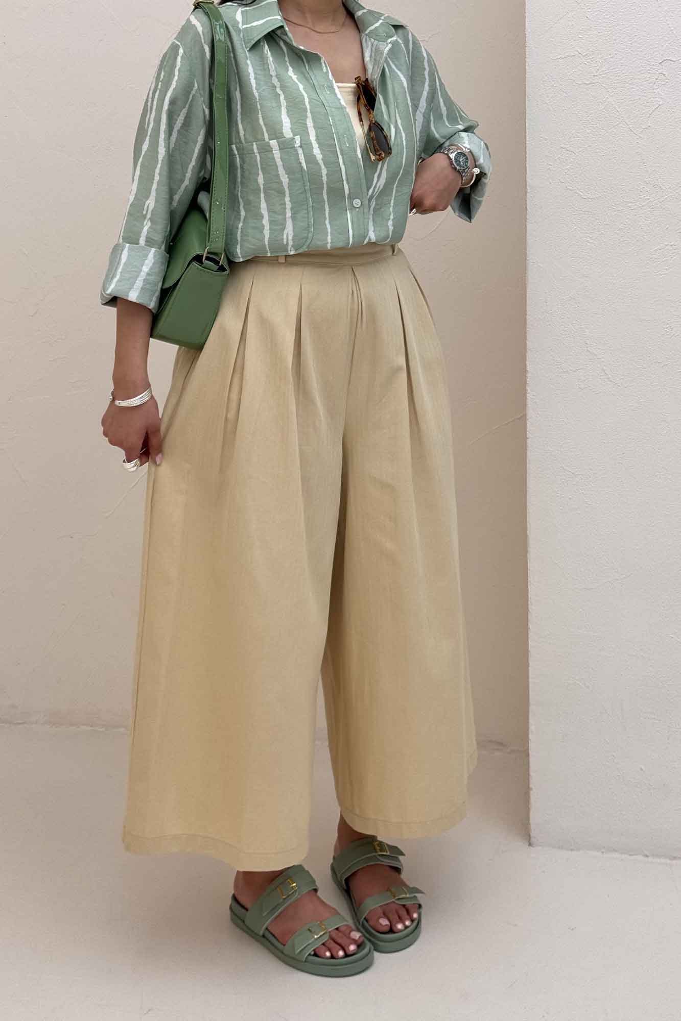 دامن شلواری پیله دار کتان جناقی