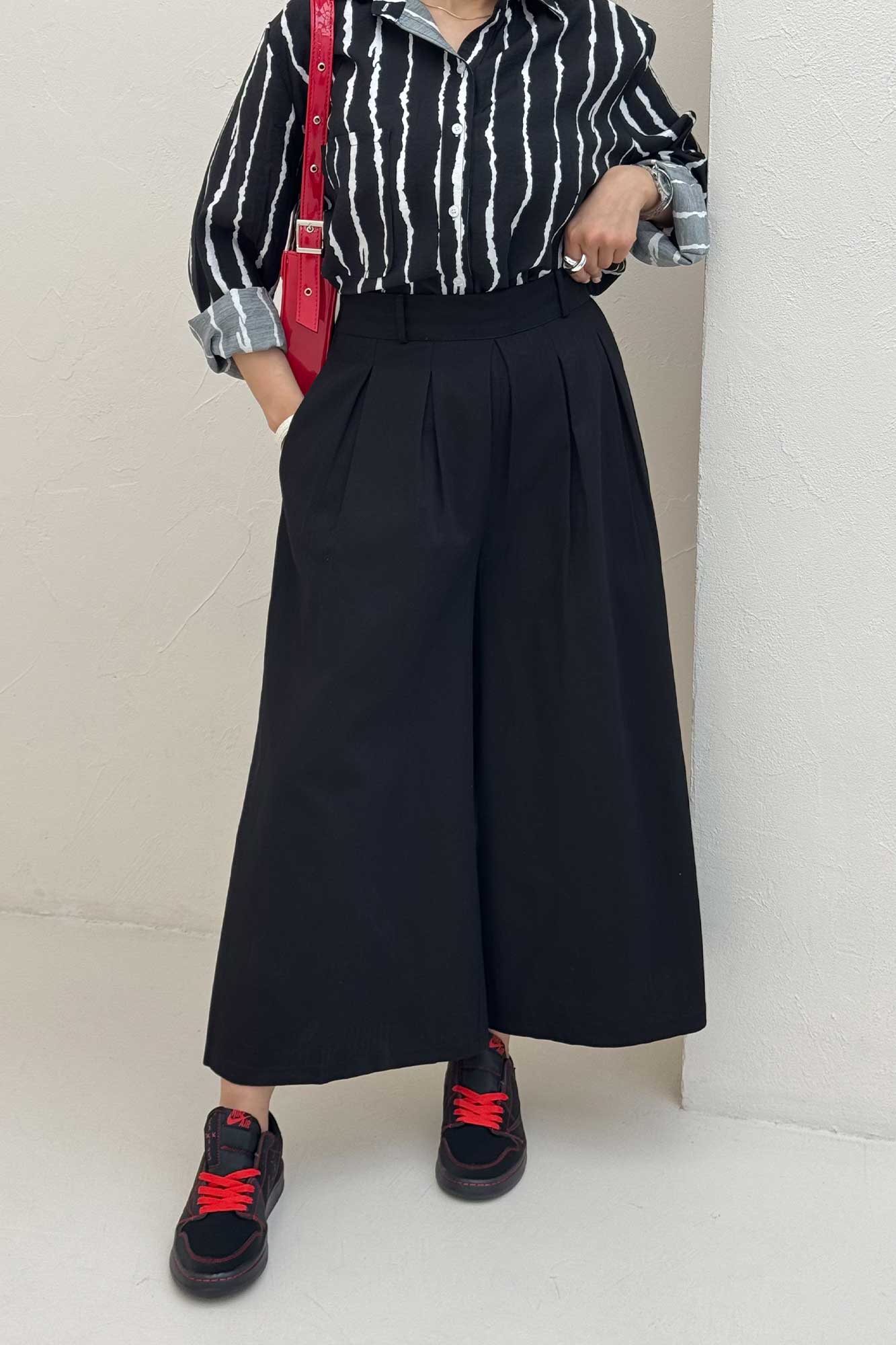 دامن شلواری پیله دار کتان جناقی