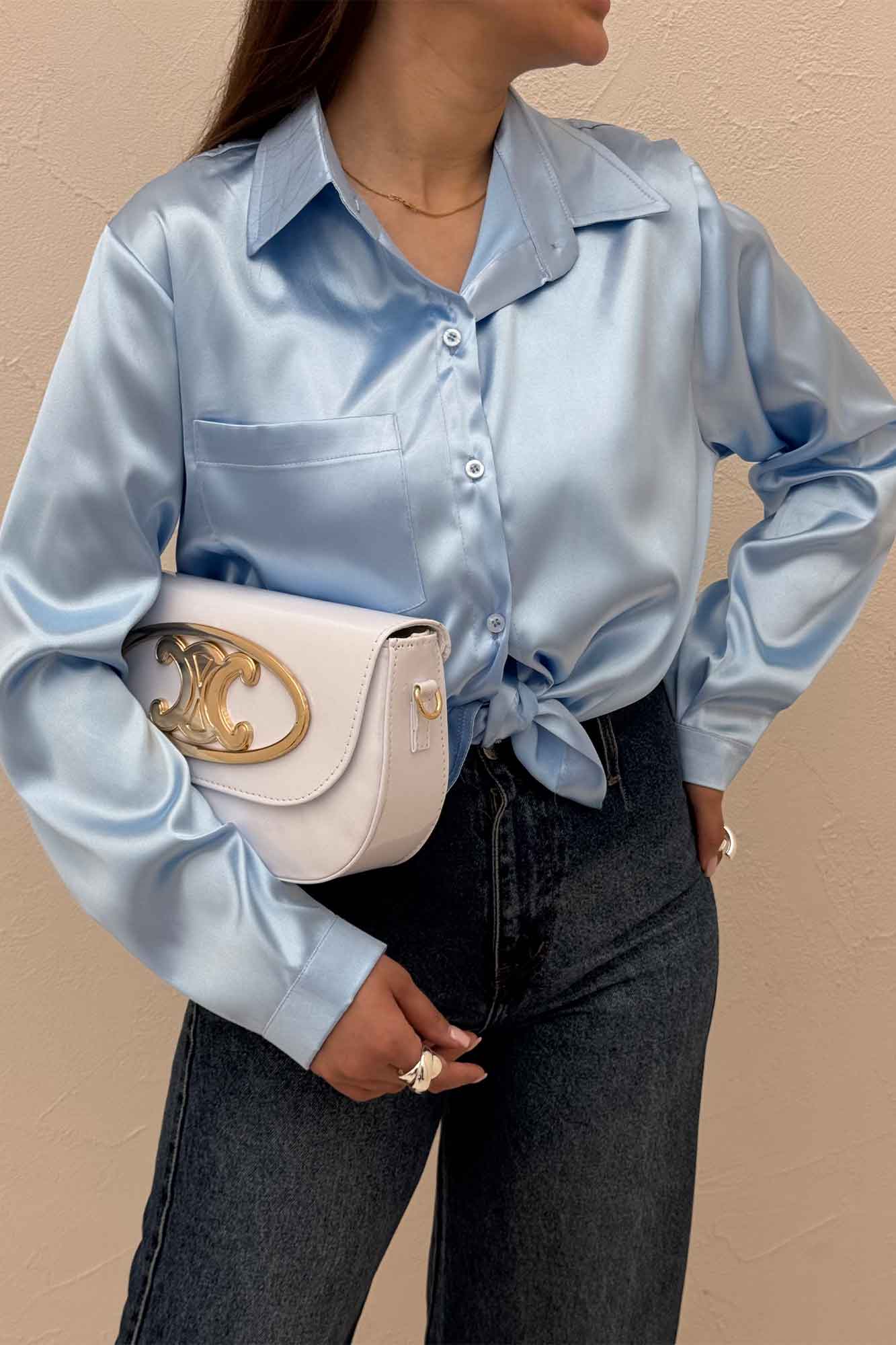 شومیز ساتن تک جیب