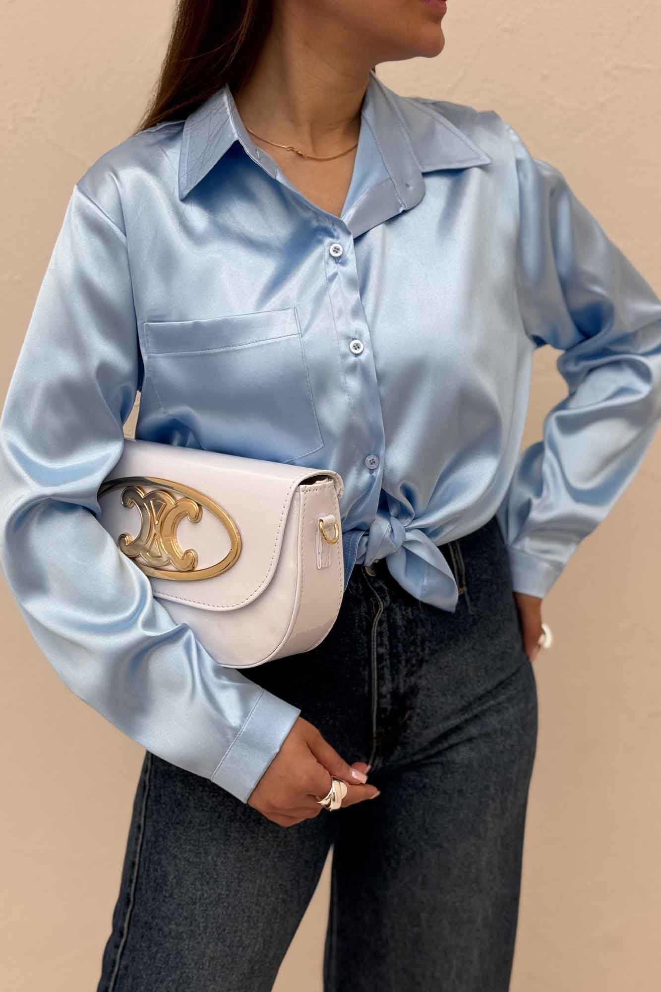 شومیز ساتن تک جیب