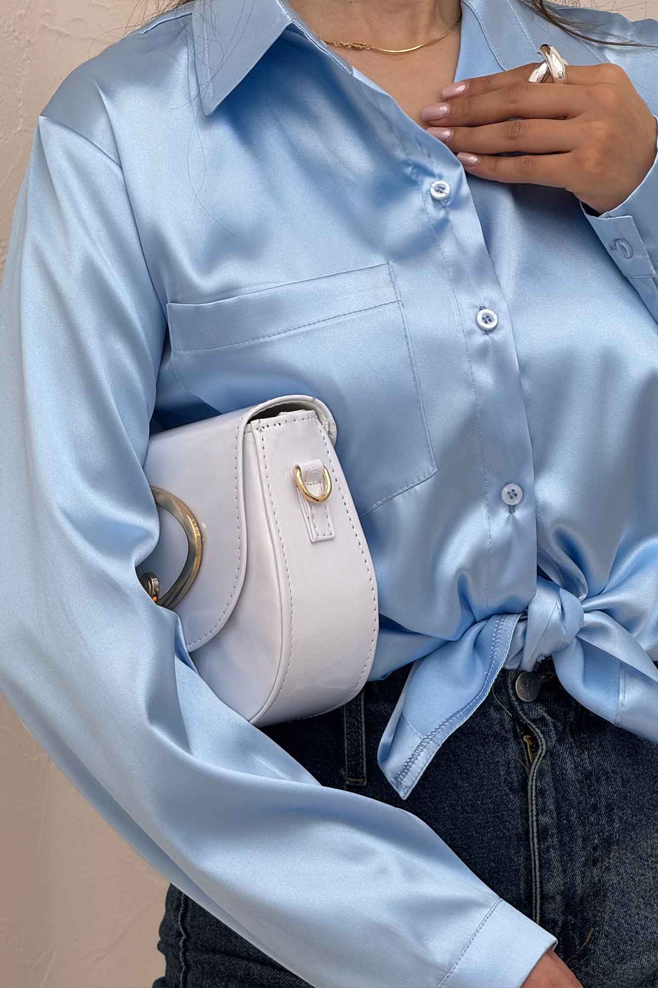 شومیز ساتن تک جیب